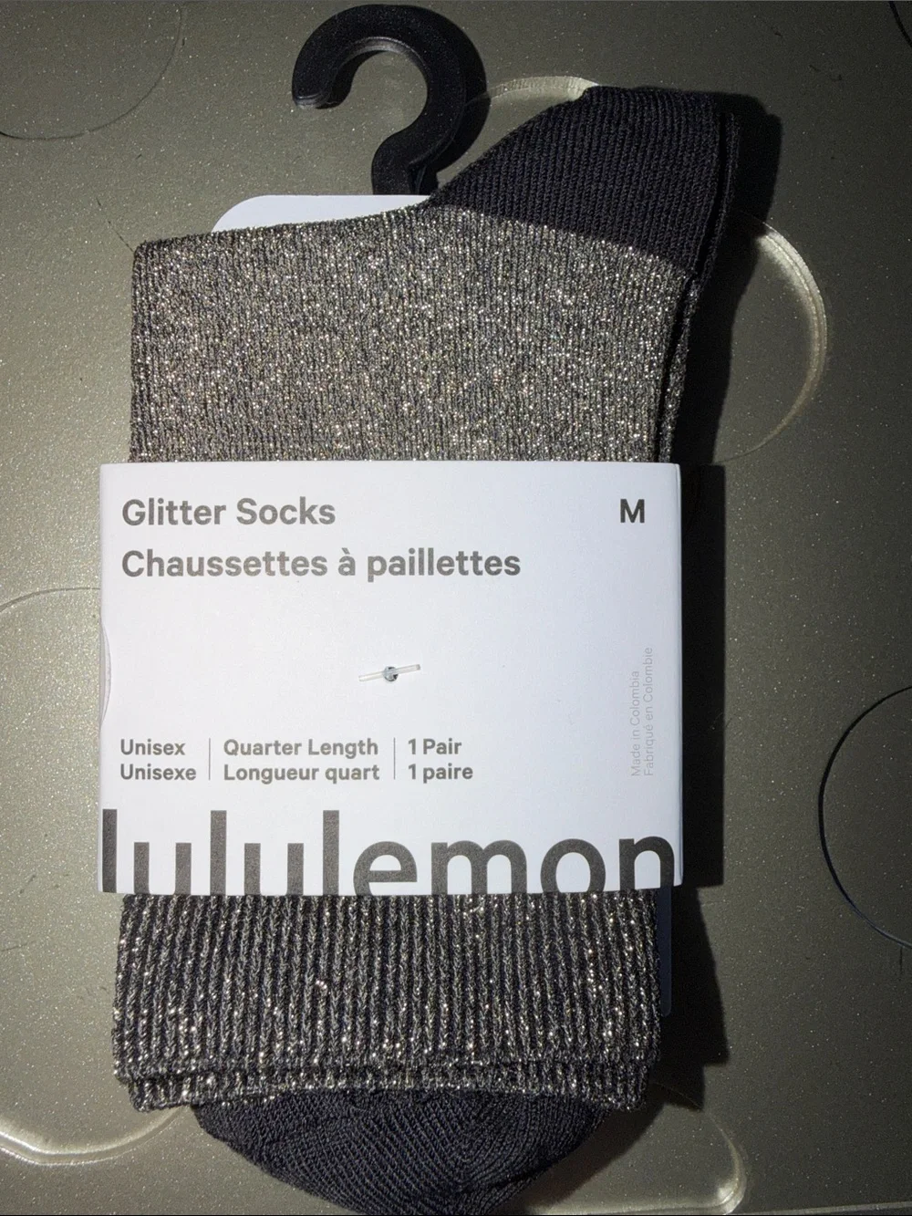 🆕 LULULEMON Glitter Quarter Socks Black NWT Size M